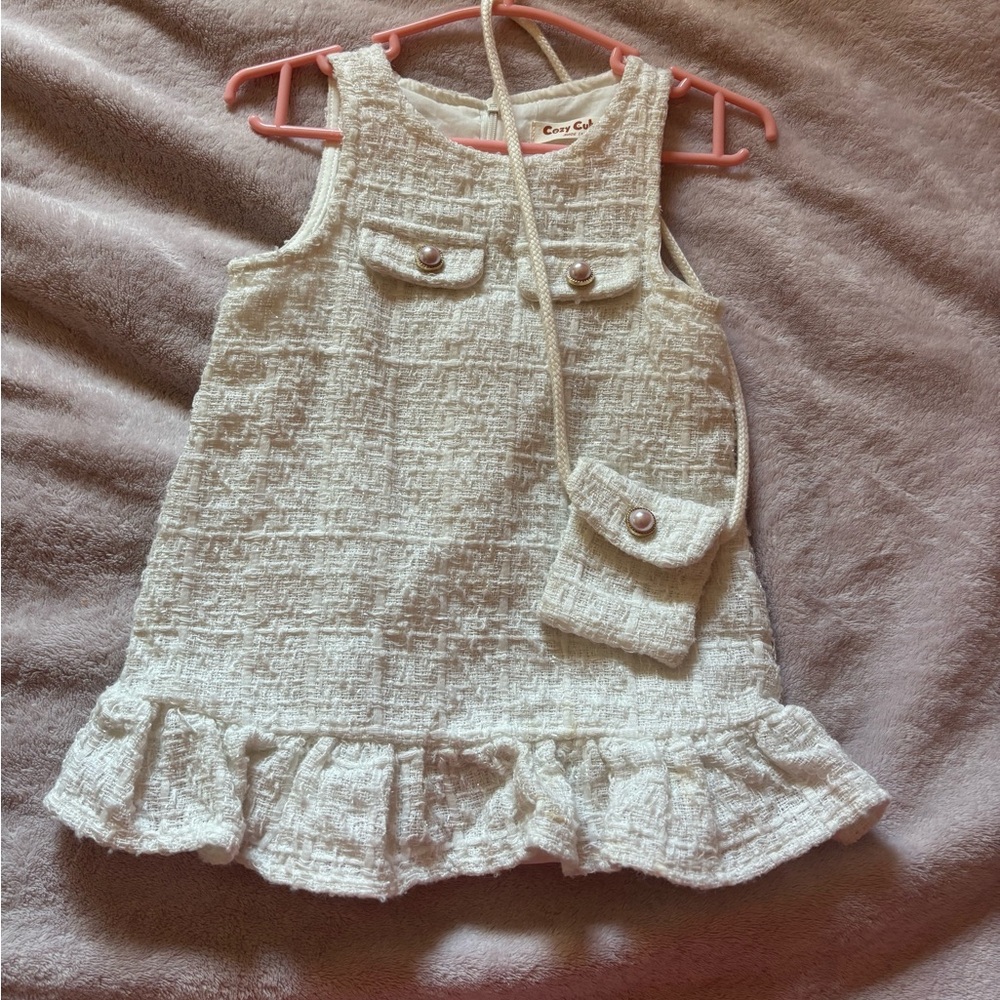 Cute Kids white Dress with Ruffle Hem